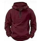 abordables sudaderas basicas hombre-Hombre Sudadera Sudadera con capucha y cremallera de un cuarto Negro Vino Verde Ejército Azul Marino Caqui Con Capucha Plano Bolsillo Media Cremallera Deporte Diario Festivos Poliéster Ropa de calle