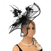 cheap Fascinators-Fascinators Tulle Fedora Hat Wedding Tea Party Horse Race Cocktail Elegant Vintage Simple With Feather Headpiece Headwear
