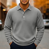 economico Polo classica da uomo-Per uomo Polo Camicia di Velluto a Coste Casuale Sportivo Bavero Manica Lunga Moda Essenziale Tinta unica Testurizzato Bottoni Caldo Autunno Primavera &amp; Autunno Vestibilità regolare Blu Blu scuro
