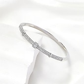 cheap Bracelets-Cubic Zirconia Geometrical Drop Fashion Personalized Simple Trendy Chrome Bracelet Jewelry Silver / Golden For Wedding Party Engagement Prom
