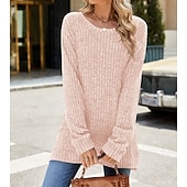 halpa Naisten Yksinkertaiset Paidat-Naisten Pusero Yhtenäinen väri Tyylikäs Vapaa-aika Pitkähihainen Tiukka pyöreä kaula-aukko Tavalliset topit Päivittäin Rypytetty Ruohonvihreä Musta Punastuvan vaaleanpunainen Viini Sininen Kevät