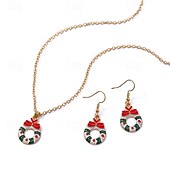 baratos Colar Feminino-conjunto de joias de guirlanda de Natal – colar e brincos vermelhos e verdes com design de laço para mulheres