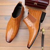 economico Stivali Chelsea-stivali chelsea da uomo in vera pelle sintetica color cuoio con pannelli laterali elastici e finitura liscia, eleganti stivaletti eleganti per lavoro, feste e occasioni formali