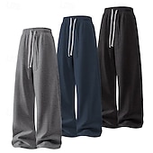 cheap Straight Leg-Multi Packs 3pcs Men's Black+Navy Blue+Light Grey Sweatpants Trousers Lightweight Straight Leg Sweatpants Drawstring Elastic Waist Plain Vacation Daily Wear Spandex Spring