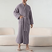 olcso Hálóingek, köntösök-Férfi Pizsamák Fürdőruha Sima Divat Stílusos Klasszikus Otthon Napi Ágy Flanel Poliészter Melegen tartani Mokaszinok Mekano V-alakú Hosszú ujj Ősz Tél Sárga Bíbor