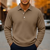 economico Polo classica da uomo-Per uomo Polo Camicia di Velluto a Coste Casuale Sportivo Bavero Manica Lunga Moda Essenziale Tinta unica Testurizzato Bottoni Caldo Autunno Primavera &amp; Autunno Vestibilità regolare Blu Blu scuro