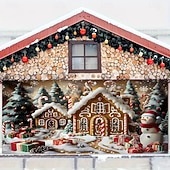 Недорогие Рождественские чехлы на гаражные ворота-Новогодняя тематика гобелен Крышка гаражной двери Большое Подвесное Пряничный домик Симпатичные Стиль 3D Вечеринка На открытом воздухе Праздник Фоны для съемки Ярд (0,9 м) Домашний декор