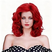 זול פיאות סינטטיות אופנתיות-פאות חום כהה 16 אינץ' לנשים פאה סינתטית טבעית גלית בצבע חום ארוכה לשנות ה-70 וה-80 לשימוש יומיומי