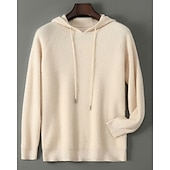 Недорогие Мужской шерстяной свитер-мужской свитер из чистой шерсти премиум-класса, кашемир, классический трикотажный свитер с капюшоном и завязками, мягкий, теплый, дышащий