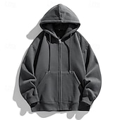 economico felpe con cappuccio da uomo di base-Per uomo Felpa con cappuccio Felpa con cappuccio a zip intera Aalbicocca Nero Bianco Vino Blu marino Con Cappuccio Semplice Coulisse Con zip Tasca Sport &amp; Outdoor Quotidiano Ferie Poliestere
