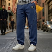 cheap Straight Leg-Men's Trousers Corduroy Pants Baggy Pants Straight Leg Sweatpants Drawstring Elastic Waist Solid Color Comfort Full Length Outdoor Daily Streetwear Vacation Fashion Black Navy Blue Micro-elastic