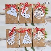 Недорогие Подарочные коробки и упаковочная бумага-24 коробки для рождественских угощений, конфеты, пряничный домик, мини-коробка для рождественской вечеринки, небольшой картонный подарочный контейнер для рождественских угощений, печенья, сладостей,