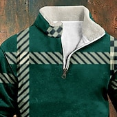 economico Felpe 3D da uomo-Per uomo Maglia Felpa in pile Felpa con zip corta Giallo Verde Mezza zip Geometrico Plaid Zip a un quarto Sport &amp; Outdoor Quotidiano Ferie Poliestere Streetwear Essenziale Casual Autunno Inverno