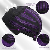 economico Parrucche trendy sintetiche-parrucche viola scuro con frangia per donne parrucche bob corte e ondulate da 14 pollici, parrucca bob sintetica, parrucca riccia resistente al calore, parrucca ondulata colorata, parrucche cosplay