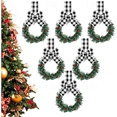 olcso Koszorúk, Girlandok és Díszek-4/6 db-os mini karácsonyi koszorúk piros masnikkal és gyümölcsös díszítésekkel, ünnepi kirakat, szekrény &amp;lakberendezés, tökéletes partikra, szezonális dekoráció