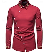 preiswerte Freizeithemden für Herren-Herren Hemd Freizeithemd Knopfhemd Designerhemd Besticktes Hemd Schwarz Weiß Rote Marineblau Langarm Einfach Kragen Urlaub Lässig Bestickt Bekleidung Polyester Mode Modern Lässig