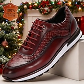 economico Scarpe da ginnastica in pelle premium-Sneakers da uomo in vera pelle bordeaux con stampa coccodrillo, punta tonda e cuciture a contrasto, eleganti scarpe di lusso per feste ed eventi aziendali