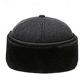 お買い得  メンズ ベースボールキャップ-男性用 耳あて付き帽子 冬の帽子 ウィンターウォームキャップ 耳あて付き冬用野球帽 冬用野球帽 ブラック グレー ポリエステル ファッション 現代コンテンポラリー デイリーウェア デート 単色/無地 保温 防風