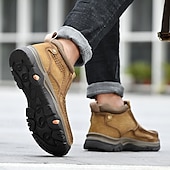 tanie Botki-brązowe, wsuwane buty męskie ze skóry ekologicznej – wygodne i wytrzymałe, z amortyzowaną wkładką, idealne do noszenia na co dzień, aktywności na świeżym powietrzu i codziennego użytku