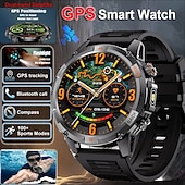 رخيصةأون ساعات ذكية-ساعة ذكية 2025 بنظام تحديد المواقع العالمي (GPS) بشاشة 1.46 بوصة مزودة ببوصلة ومصباح يدوي وبلوتوث ومكالمات وبطارية 580 مللي أمبير في الساعة ومقاومة للماء وتتبع اللياقة البدنية وساعة رياضية ذكية
