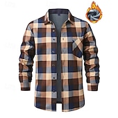 abordables camisas de franela-Hombre Camisa Camisa casual Camisa de franela Camisa de lana Abotonar la camisa Rojo Color Caquí Gris Manga Larga Plaid Diseño Vacaciones Festivos Bolsillo Ropa Poliéster Moda Mantiene abrigado