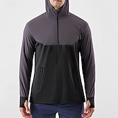 tanie Kurtki biegowe-Męskie Kolorowy blok Kurtka sportowa Jesień / Zima Kaptur Długi rękaw Athleisure Ochrona przed słońcem Lekki Siłownia Piesze wycieczki Bieganie Trening Joga Czarny Niebieski Ciemnoniebieski Odzie