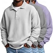 preiswerte Klassisches Poloshirt für Herren-Herren Waffel-Poloshirts Textur Formell Geschäft Klassisch Langarm Mode Einfarbig Einfach 3 Teile Mehrfachpackung Herbst Frühling &amp; Herbst Ganzjahres Lässiger Schnitt 1# 2# 3# 4# 5# 6#