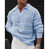 preiswerte Herrenpullover-Herren Pullover Strickpullover Gerippt Stricken Normale Oberteile Gestrickt Einfach Revers Mode Basic Urlaub Alltagskleidung Bekleidung Herbst Winter Blau Grün S M L