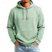 preiswerte Einfache Sweatshirts-Herren Kapuzensweatshirt Waffle Kapuzensweatshirt Pullover Kapuzensweatshirt Aprikose Weinrot Schwarz Weiß Marineblau Mit Kapuze Einfach Kängurutasche Strukturiert Sport &amp; Outdoor Lässig Täglich