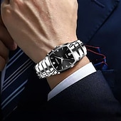 رخيصةأون ساعات كوارتز-ساعة جديدة للرجال مع حزام من الفولاذ المقاوم للصدأ عرض ليلة مع كريستالات مقاومة للخدش وقرص مقاوم للتآكل مفضلة لهدايا العيد وعيد الميلاد