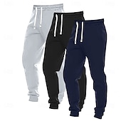 お買い得  ジョガーズ-男性用 スウェットパンツ ジョガー ズボン カジュアルパンツ ドローストリング 伸縮袖口 マルチパック 平織り 履き心地よい ウォーム 全長 アウトドア カジュアル 日常 クラシック ベーシック ブラック+ネイビーブルー+ライトグレー ブラック＋ライトグレー＋ダークグレー