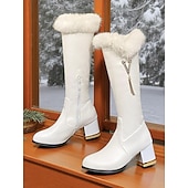  Γυναικείες μαύρες μπότες μέχρι το γόνατο με διακοσμητικά από ψεύτικη γούνα και μαργαριτάρι, ζεστές χειμωνιάτικες μπότες μόδας για τα Χριστούγεννα &ρούχα για κρύο καιρό