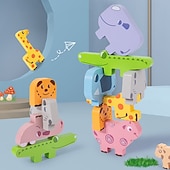 זול פאזלים-צעצועי עץ להערמת חיות לפעוטות - קוביות איזון מונטסורי - משחק הערמה חינוכי לילדים 3