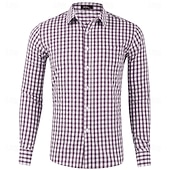 cheap Men's Dress Shirts-Men's Shirt Dress Shirt Casual Shirt Plaid Shirt Button Up Shirt Red Long Sleeve Checkered Lapel Daily Business Clothing Apparel Cotton Blend Fashion Smart Casual