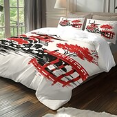 baratos Conjuntos de capa de edredão-Conjunto de capa de edredom de 3 peças com pintura a tinta estilo chinês para cama queen size, capa de edredom macia com 2 fronhas – hotel &amp;roupa de cama para quarto de hóspedes, aconchegante