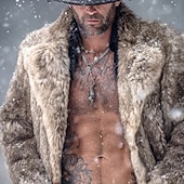 billiga Herrjackor och -rockar-Herr Vinterjacka Fuskpälskappa Semester Dagligen Håller värmen Fleece Vinter Slät Mode Streetwear Kavajslag Normal Kamel Jacka