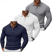 olcso Férfi Klasszikus Polo-3 db-os férfi bordás kötésű felső golf pólóing többes csomag utcai lezser hajtókás hosszú ujjú alapvető modern egyszínű gombos tavasz ősz minden évszak karcsúsított bordás kötésű felső