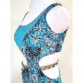 cheap Competition Dress-Women's Latin Dance Dress Blue Rhinestone Cutout Bodycon Fringe Costume for Cha Cha Samba Paso Doble Performance Competition