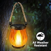 tanie Oświetlenie krajobrazowe-Solarna lampa LED w kształcie płomienia wisząca latarnia zewnętrzna wodoodporna lampa ogrodowa do dekoracji podwórka na przyjęcia