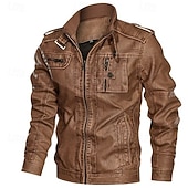 economico Giacca in ecopelle-Per uomo Giacca in Ecopelle Giacca Cargo Giacca Casual Giacca da Moto Vacanza Quotidiano Caldo Tasca Inverno Semplice Moda Classico Collo alla coreana Regolare Nero Marrone Cachi Giacca