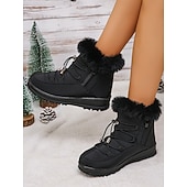 preiswerte Damenstiefel-wasserdichte Schneestiefel für Damen mit Kunstfellfutter – Winterstiefel zum Schnüren mit Reißverschluss und verstellbaren Schnürsenkeln, in mehreren Farben erhältlich