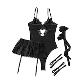 economico Regali-Set Babydoll Lingerie Teddy Bodysuit Collant a Rete con Accessori Donne Lingerie in Rete e Pizzo Elegante Indumento Notturno Adulti Casa Vestire Regalo di San Valentino per Lei