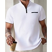 economico Polo classica da uomo-Per uomo Polo Polo con zip a un quarto Abbigliamento quotidiano Data Zip a un quarto Manica Corta Moda Essenziale Semplice Jacquard Cerniera Estate Vestibilità regolare Nero Bianco Blu marino