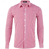 cheap Men's Dress Shirts-Men's Shirt Dress Shirt Casual Shirt Plaid Shirt Button Up Shirt Red Long Sleeve Checkered Lapel Daily Business Clothing Apparel Cotton Blend Fashion Smart Casual