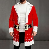 billige Julekostyme-Jul Herre 3D-utskrift Snøfnugg Ytterfrakk Frakk Varm Fritid Daglig Ferie Festival 2 i 1 Knapper Lomme foran Vår Høst Vinter Med hakk Langermet Rød Blå Lilla