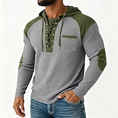 levne Ležérní tričko Henley-Pánské Vaflové tričko Waffle Henley košile Pánské košile s nášivkami na loktech Dlouhý rukáv Kapuce Podzim Jaro &amp; podzim Pevná barva Módní Moderní Šňůrky Kapsy Slátanina Ležérní Venkovní Večírek Modrá