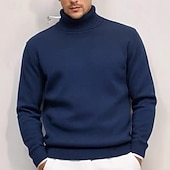 cheap Men's Pullover Sweater-Men's Christmas Jumper Christmas Sweaters Holiday sweater Pullover Sweater Jumper Knit Sweater Ribbed Knit Regular Tops Knitted Plain Turtleneck Fashion Basic Vacation Daily Wear Clothing Apparel