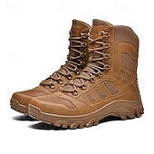 お買い得  ハイキングブーツ-通気性のあるメッシュパネルと頑丈なソールを備えたメンズライトブラウンのタクティカルコンバットブーツ。ハイキング、ハンティング、サバイバルトレーニングに最適な耐久性のあるミリタリースタイルのフットウェア。