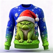  Ugly Christmas Sweater Men's 3D Print Cartoon Character Pullover Sweater Jumper Knitwear Crewneck Casual Vacation Daily Festival Keep Warm Long Sleeve Spring Fall Winter Red Blue Purple