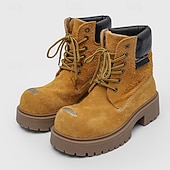 economico Stivali da lavoro-Per uomo Stivali Stivali da Lavoro Camminata Vintage Quotidiano PU Aumento Altezza Confortevole Stivali a Metà Polpaccio Allacciatura Tessuto almond Marrone scuro Nero Autunno Inverno